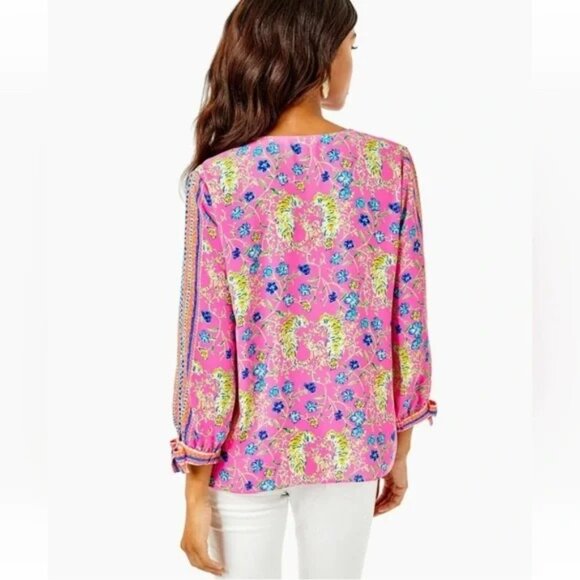 Lilly Pulitzer Pamala Top in Prosecco Pink Tigress Garden Size Large - Picture 2 of 5